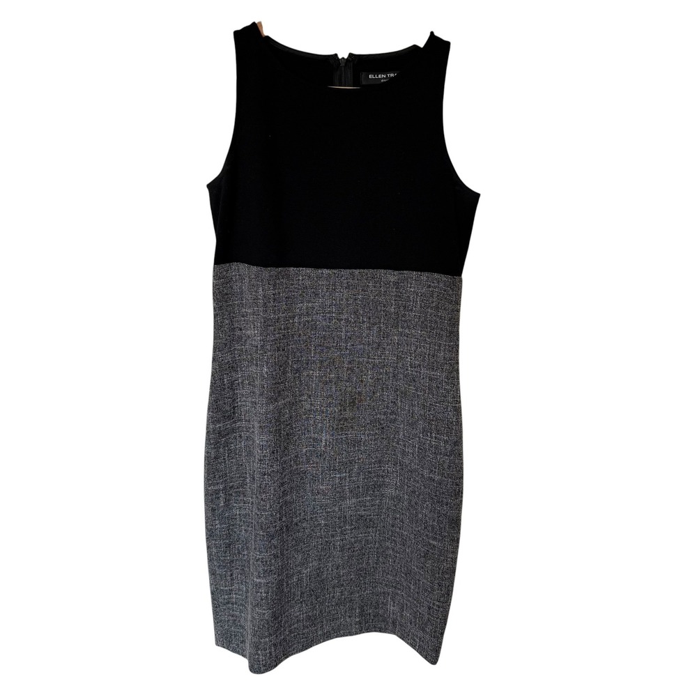 Ellen‎ Tracy Sheath Dress Womens Black Grey  Colorblock Sleeveless Professional